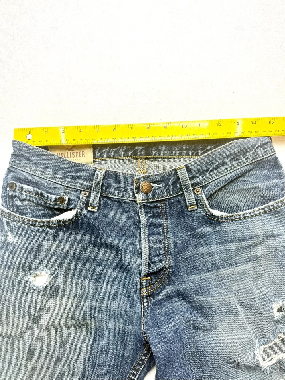 Hollister Distressed Straight Jeans in Faded Blue